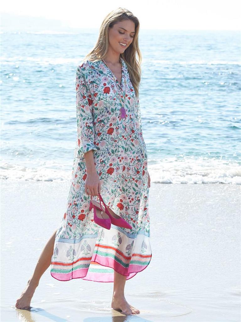 European & American Chiffon Print Beach Robe - Plus Size Bikini Cover-Up & Sun Protection Dress for Women