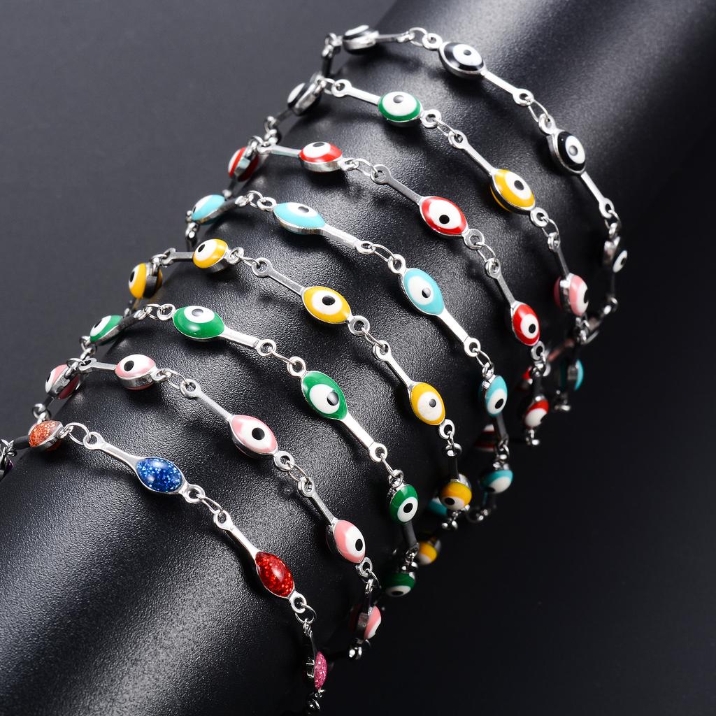 4mm Stainless Steel Bone Turkish Evil Eye Link Hand Chain Bracelet for Women Girl Wristband Anklets Metal Jewelry Summer Gift
