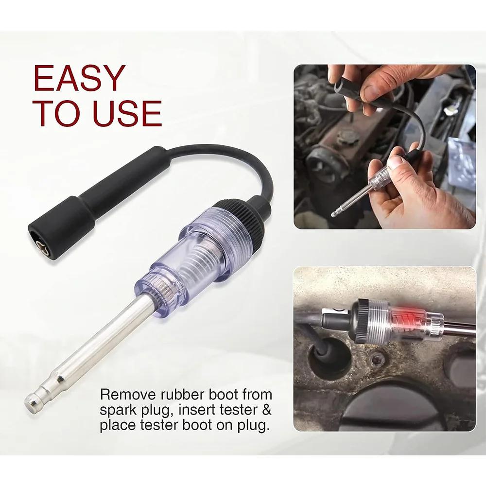 Universal Ignition Spark Tester Engine Diagnostic Tool In Line Checker with Metal Connectors for Car Truck Lawnmower Motorcycle