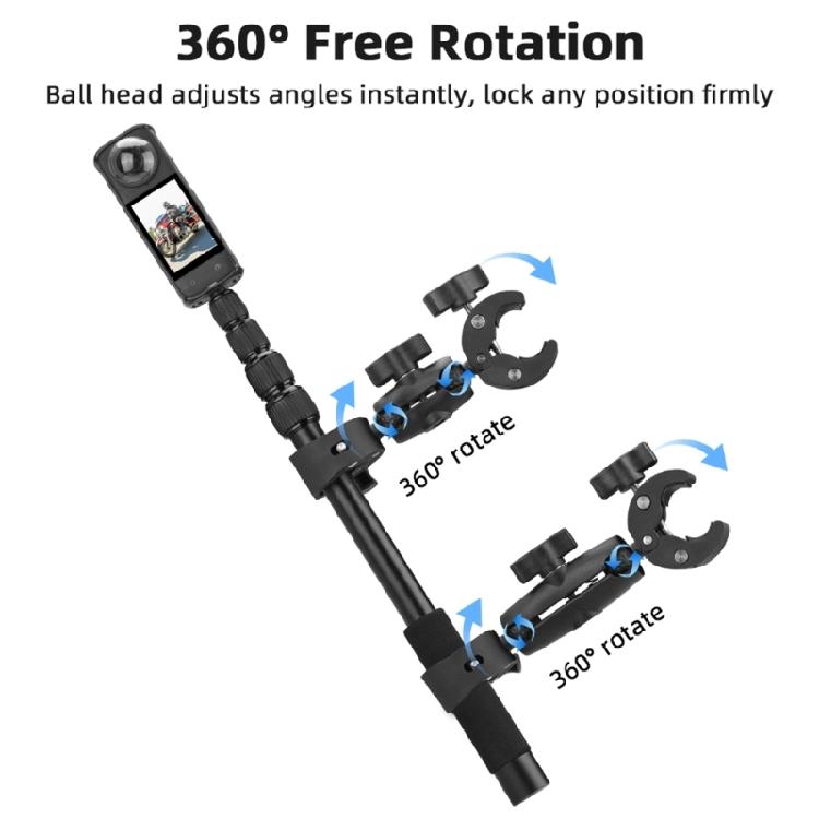 5 Section Telescoping Action Camera Clamp With 360 Ball Head Adapter Double Grips For Sports Recording Accessories