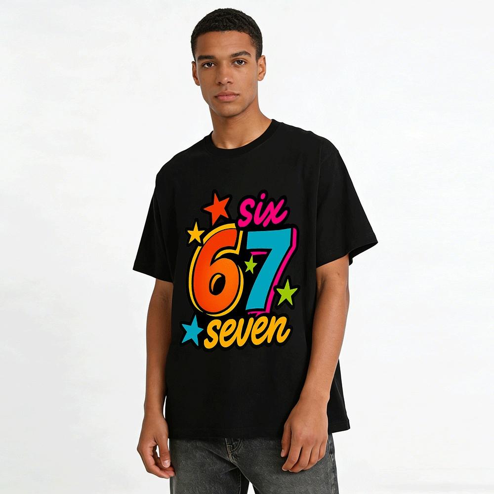 Retro Street Style Number 67 Graphic Casual Tee Pure Cotton T-shirt
