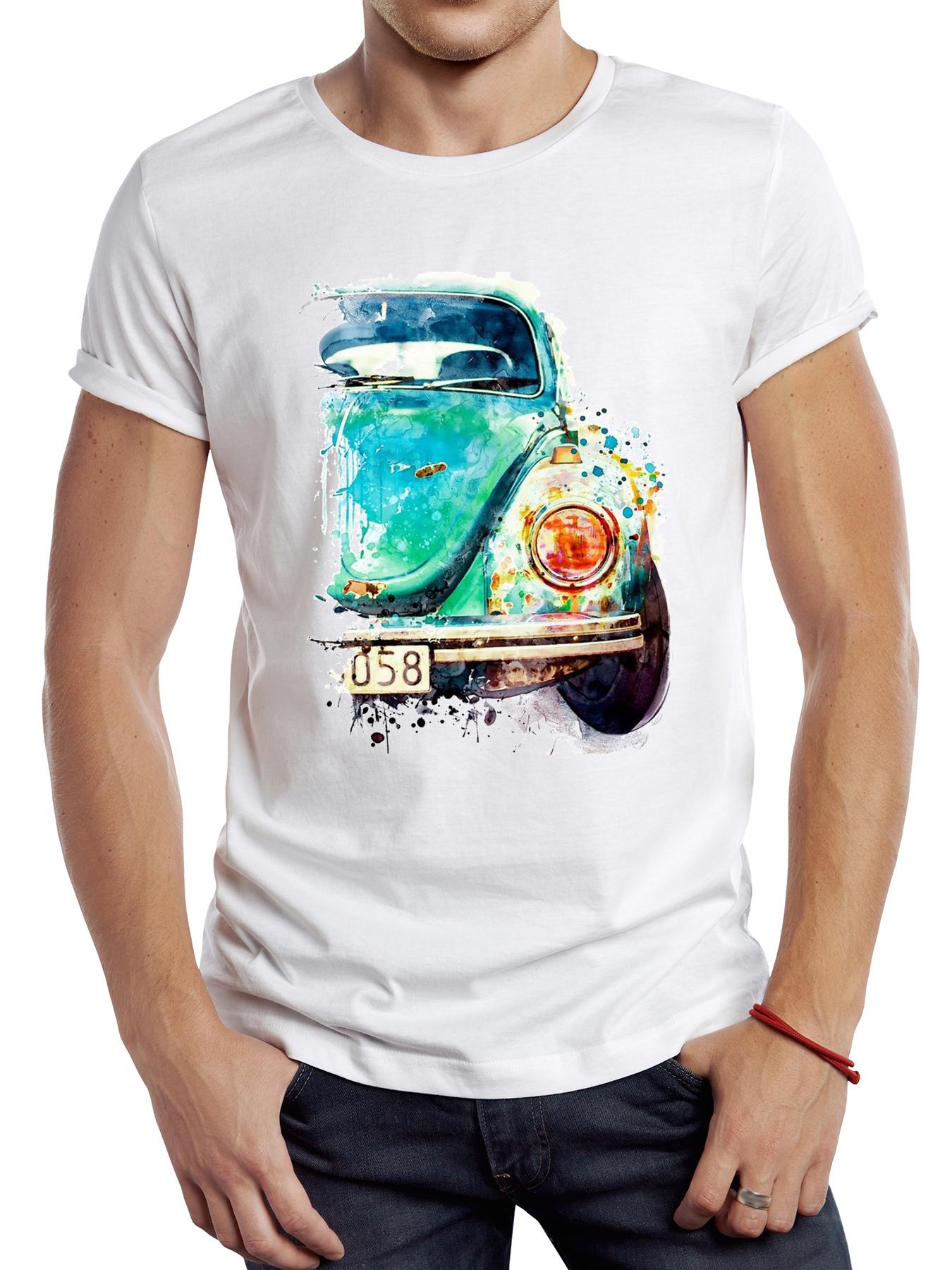 TEEHUB Vintage Auto Aquarell Druck Herren T-Shirt Grafik Retro Zeichnung Sportwagen Stoff Freizeit XS gray