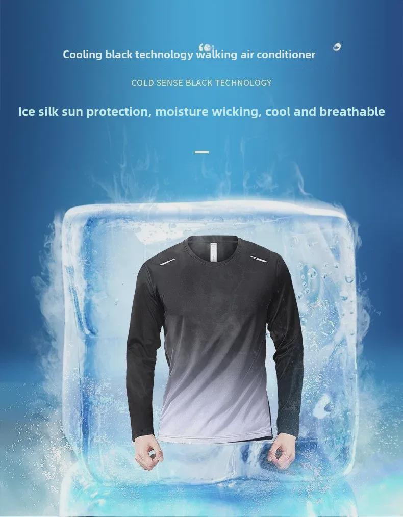 Schnelltrocknendes Langarm-T-Shirt aus Eisseide für Herren – Atmungsaktives, UV-schützendes, leichtes Outdoor-Oberteil zum Laufen und Wandern
