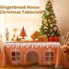 Gingerbread House Christmas Tablecloth Reusable Washable Gingerbread Playhouse Table Cover with Playful Cut-Out Windows for Dining Room Kitchen Party
