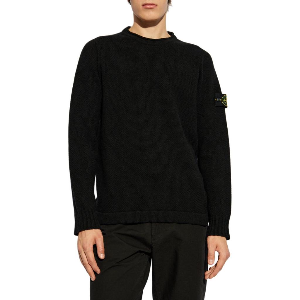 Stone Island Lambs Wool Crewneck Black Men Tops 8115568A3-V0029