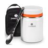 SANTECO Vacuum Insulated Soup Wide Insulated Lunch and Dedicated Bag Perfect for Picnics and White Jar, 500ml, Mouth, Jar, Spoon, Included, Stylish,