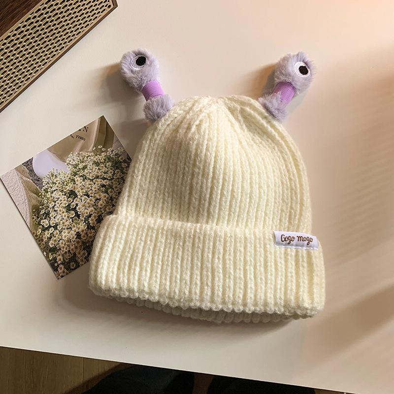 Cute Funny Frog Knitted Woolen Hat for Women In Autumn and Winter Big Head Circumference Warm Hat New Cold Hat for Students