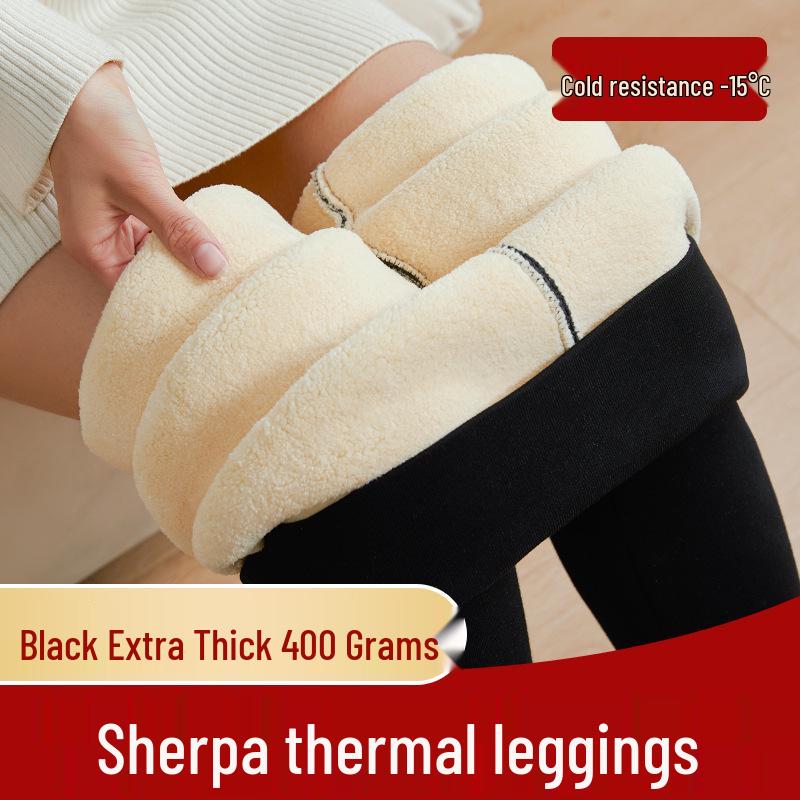 Women's High-Waisted Lambswool Cotton Fleece-Lined Winter Leggings, Extra Thick Warm Plus Size Pants