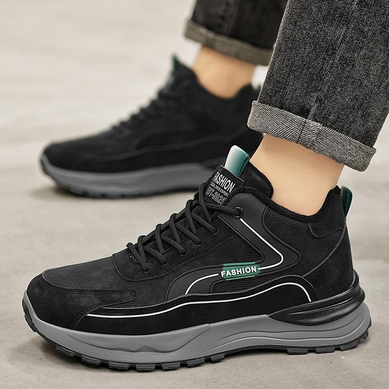 Men's Shoes With Thick Velvet Warm Insulation Two Cotton Fur Leather Integrated Casual Sports Sole Height Increasing Dad