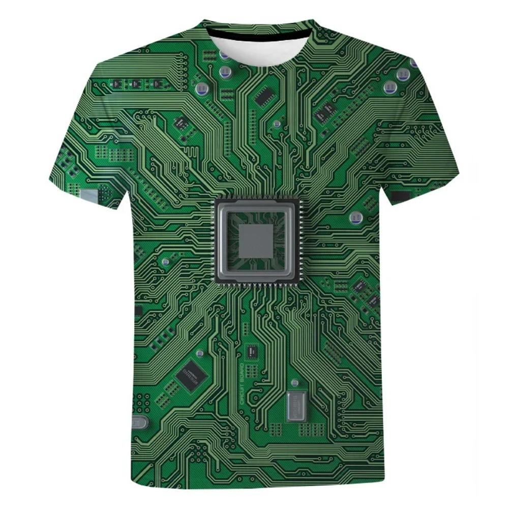Clothing Cool Motherboard CPU Mainboard T-shirt Short Sleeve Tops Tees 3D Circuit Board Electronic Chip Graphic T Shirts for Men