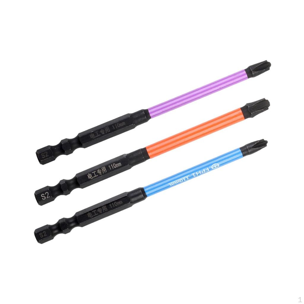 3x Biți de șurubelniță cu crestate speciale magnetice anti-alunecare pentru burghie de mână 65MM