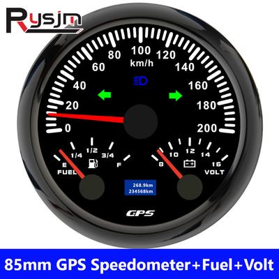 Ized 85mm 3-IN-1-Anzeige 120kmh 200km/H GPS-Tachometer + Kraftstoffstandsanzeige + Voltmeter VOLT Für 12V 24V Auto Marine Boot LKW