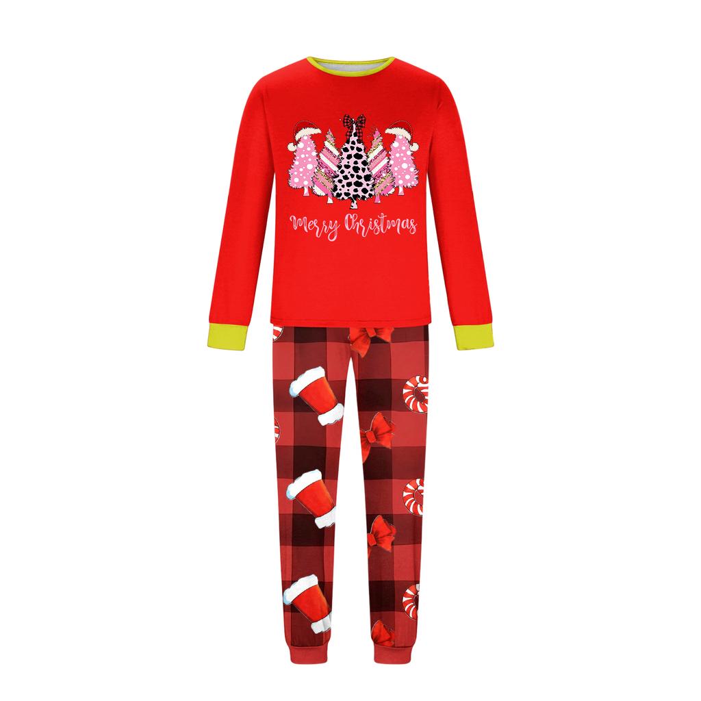 Matching Family Christmas Pajamas Set Long Sleeve Neck Top and Pants for Parents Kids Holiday Wear