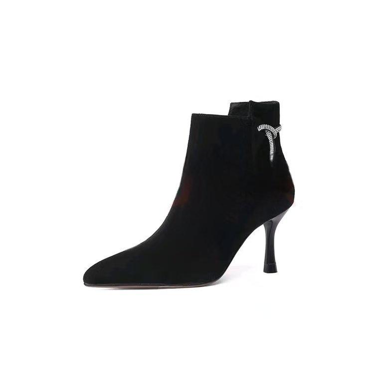 Comfortable high-heeled short boots autumn and winter new thin-heeled pointed thin boots temperament soft leather matte leather boots