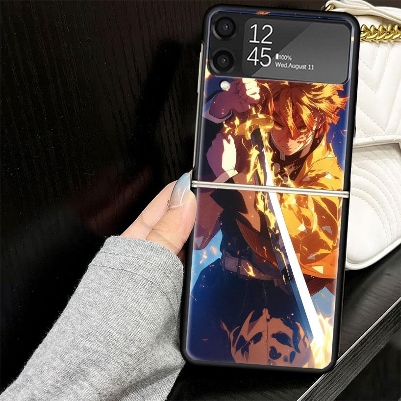 Agatsuma Zenitsu Demon Slayers Case for Samsung Galaxy Z Flip7 Flip6 Flip5 Flip4 Flip3 5G Hard Phone Shell Z Flip 7 6 5 4 3 Blac