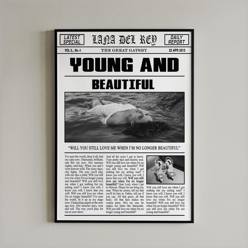 Black and White Lana Del Rey Newspaper Poster Aesthetics Girl Singer Rapper Canvas Painting Print Wall Art Mural Home Room Decor