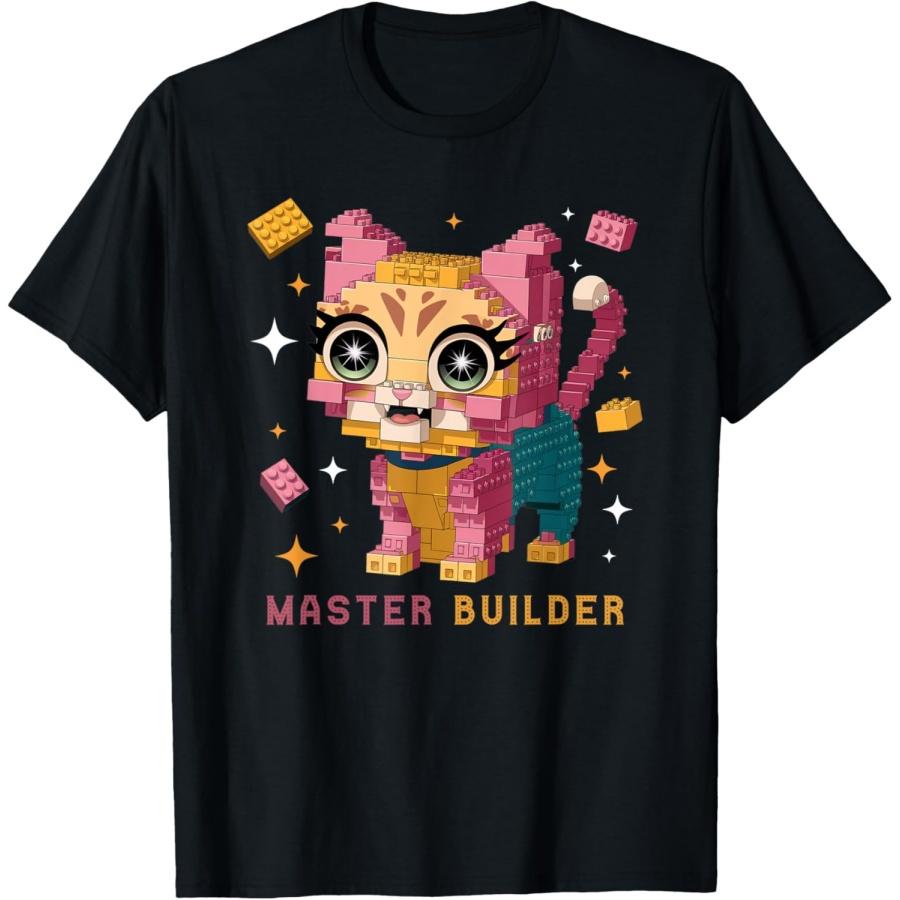 youth Master Builder Block Building Kids Girls Cat Lover Toy T-Shirt XXXXXL чёрный