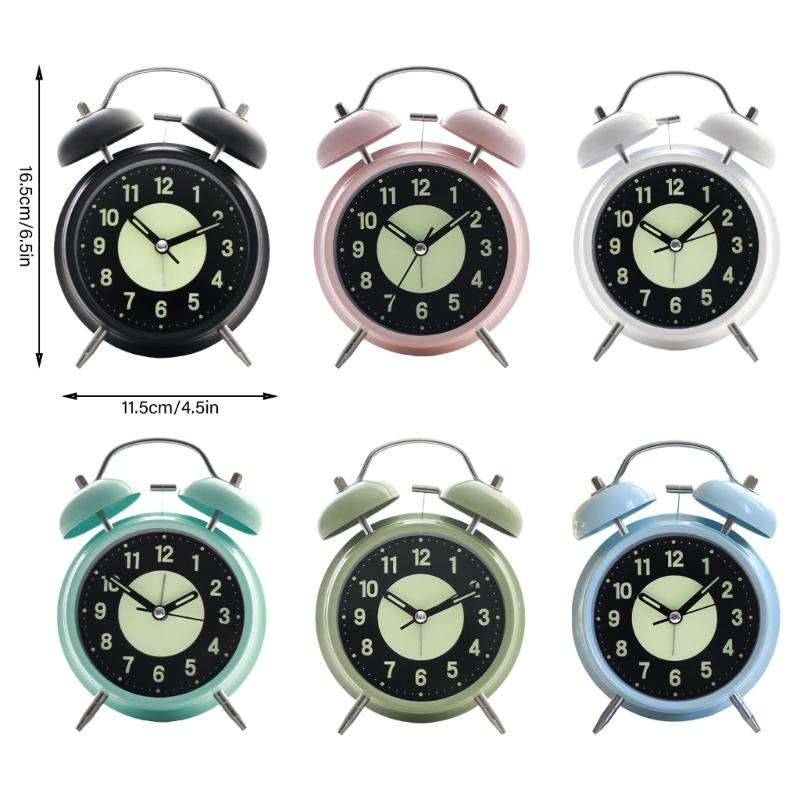 Classical Double Bells Metal Alarm Clock Quiet Nonticking Bright Night Lamp Dials Bedroom Clock for Heavy Sleepers