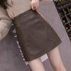 2025 Women's High-Waisted PU Leather Slimming A-Line Slit Skirt