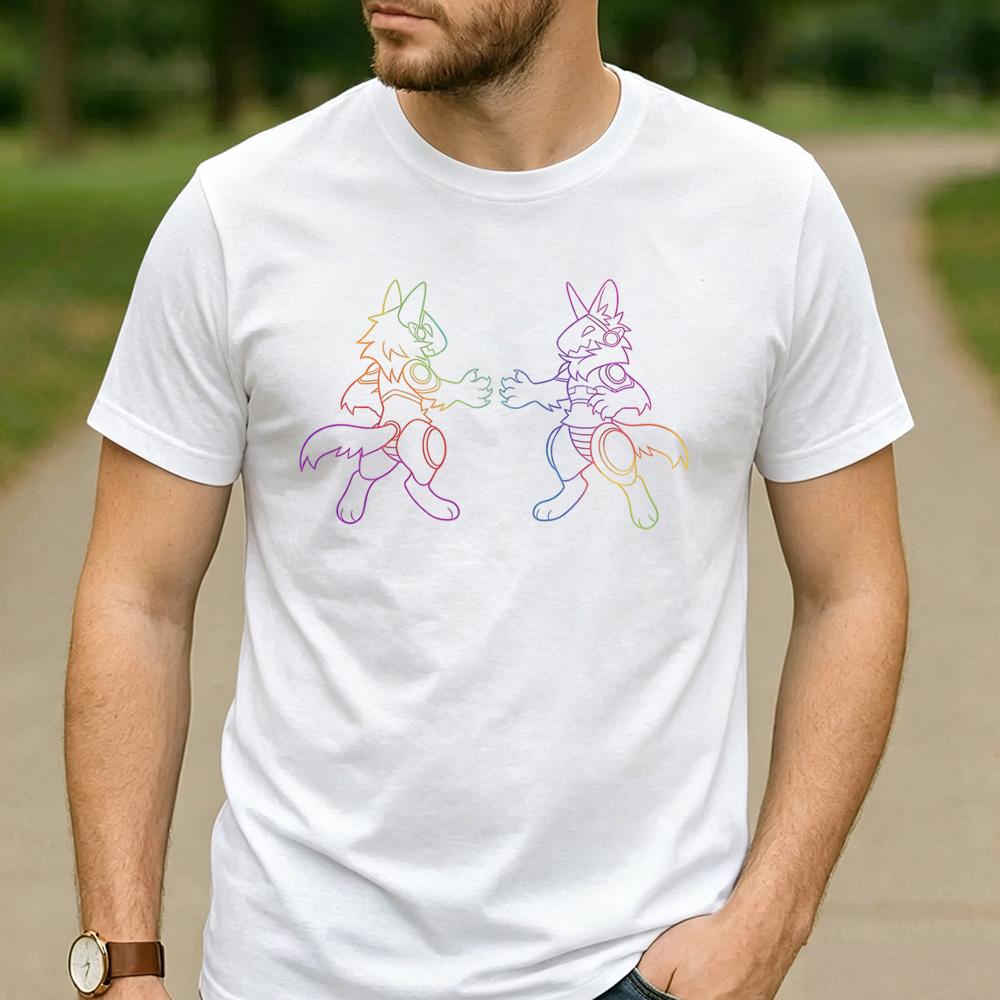 Rainbow Line Two Protogen Furry Robot TShirt Cotton Short Sleeve Neon Futurism Fursona Casual Unisex Graphic Tees