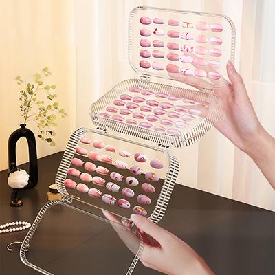 Three-Fold Press-On Transparent Nail Display Rack Plastic Nail Storage Box Organizer For False Nails Display