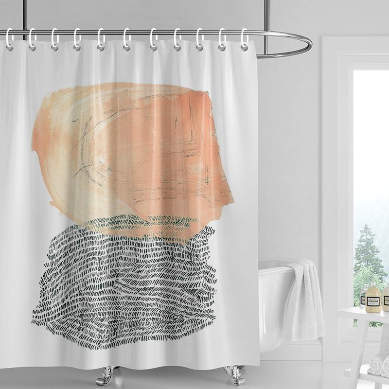 Abstract Handprint Shower Curtain - White with Colorful Geometric Shapes, Waterproof with Grommets, Modern Bathroom Decor
