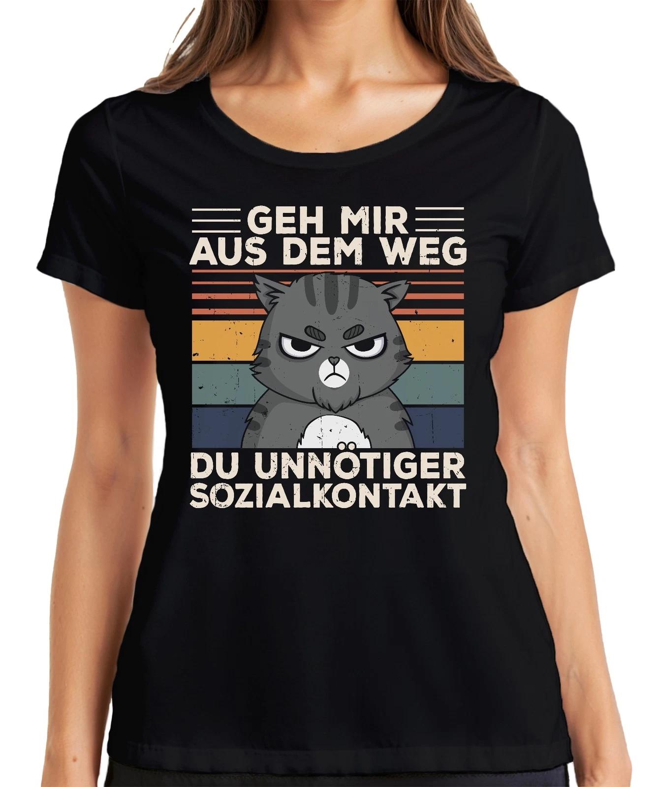 Geh mir aus dem Weg Sozialkontakt Katzenmotiv Introvertiert Damen T-Shirt XXL