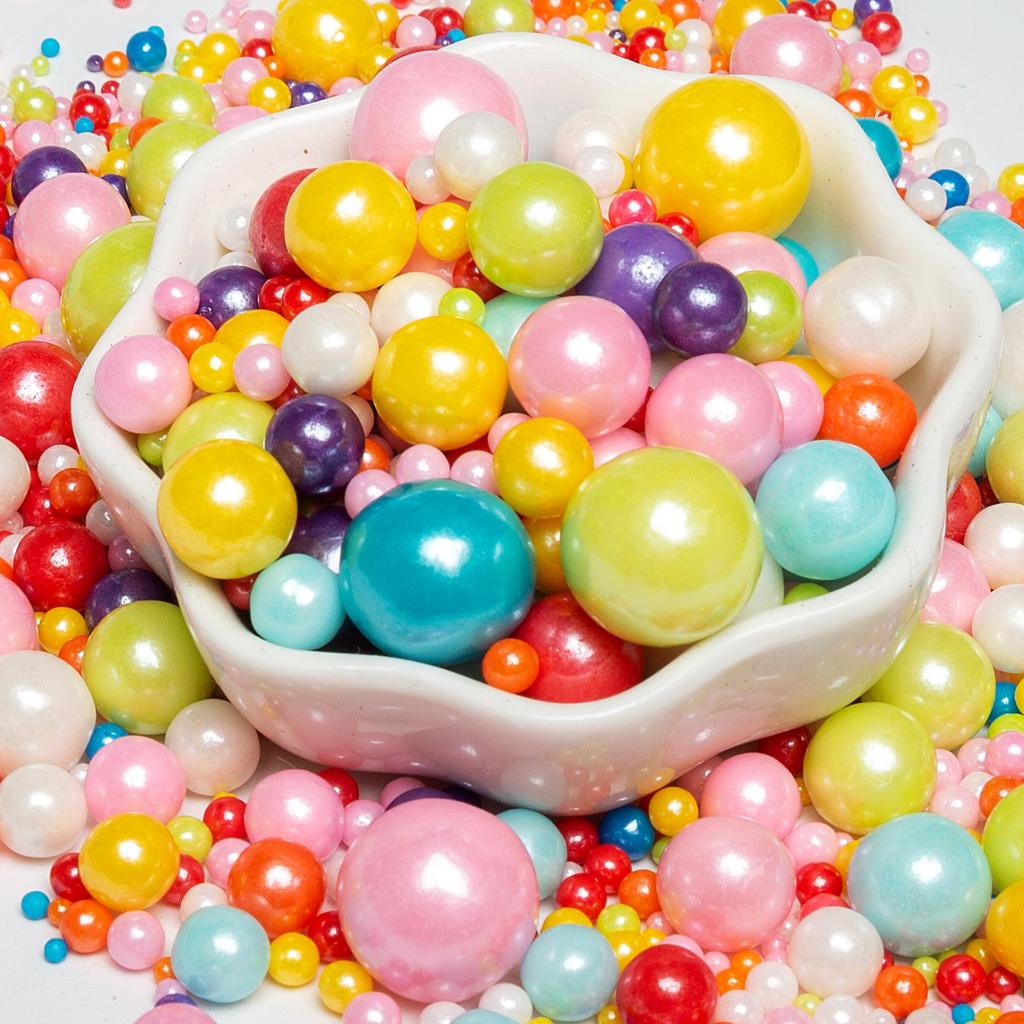 Decorações de Bolo de Pérolas de Açúcar Brancas, Douradas e Prateadas - Bolinhas Redondas para Confeitaria, Sorvete e Panificação - Pérolas de Açúcar Coloridas Mistas em Forma de Agulha.