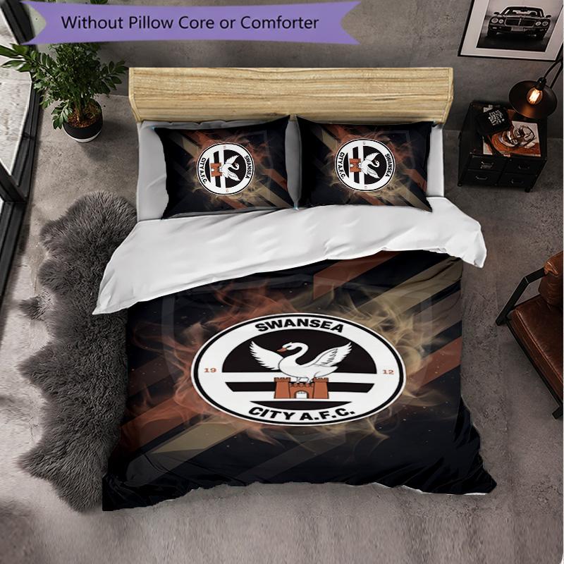 Biancheria da letto a tema Swansea City Set 3 Pezzi Copripiumino Biancheria da letto Decorativa Per Stanza Adolescenti Decorazione Casa