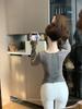Lace Patchwork V-neck Long-sleeve Slim Fit Winter Top - Women's Sexy Waist-cinching Base Layer