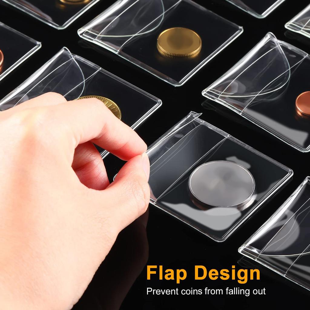 50Pcs Single Pocket Coin Sleeves Coin Storage Sleeves Coin Protectors Clear Coin Holders for Coin Collectors Protector