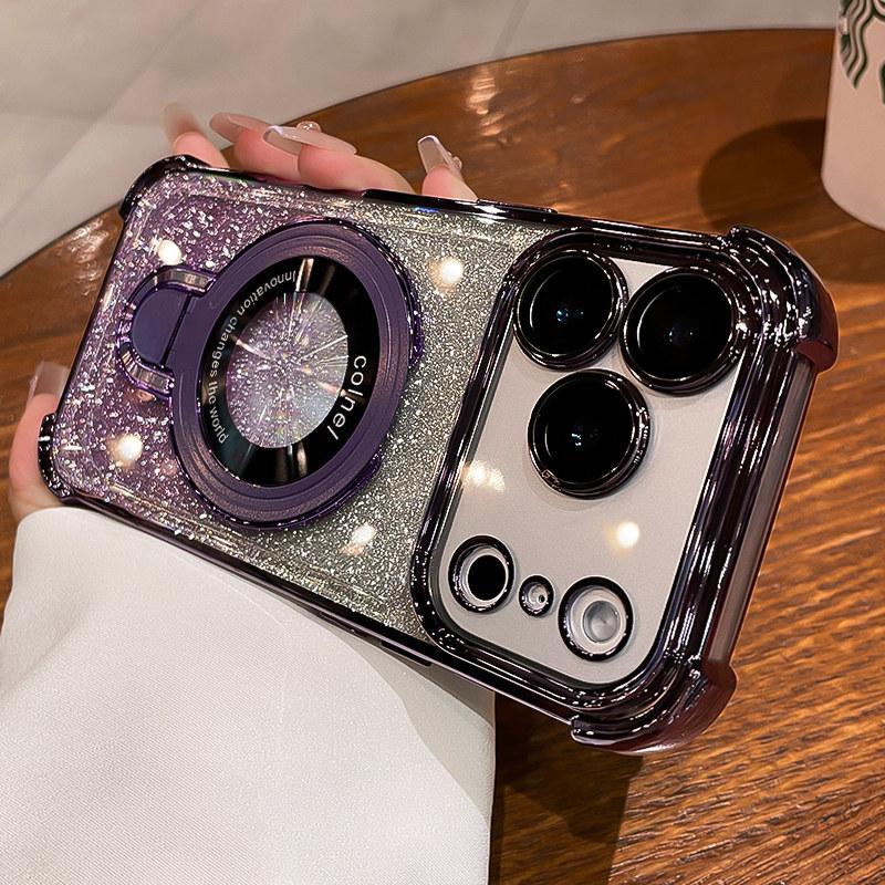 Applicable to Apple 17Promax mobile phone case, airbag electroplating glitter, soft case iPhone16 magnetic suction bracket, anti-drop.