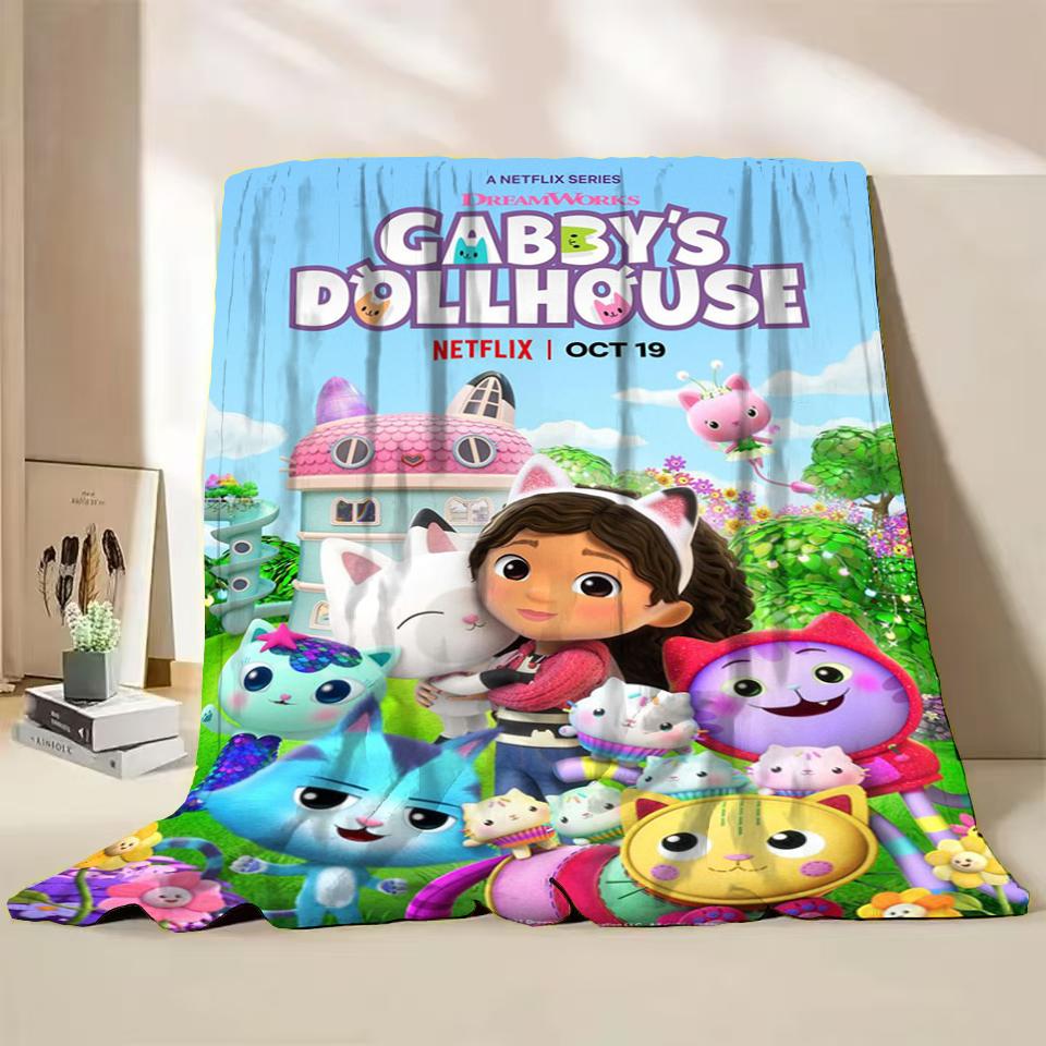 Gabbys Dollhouse Flannel Fluffy Fleece Blanket for Home Bedroom Bed Sofa Office Children Cover Adult Soft Blanket Kids Cute Gift