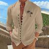 Autumn Long Sleeved Stand Up Collar Coconut Tree Printed Retro Slim Fit Men's Casual Shirts Beach Style Top Man