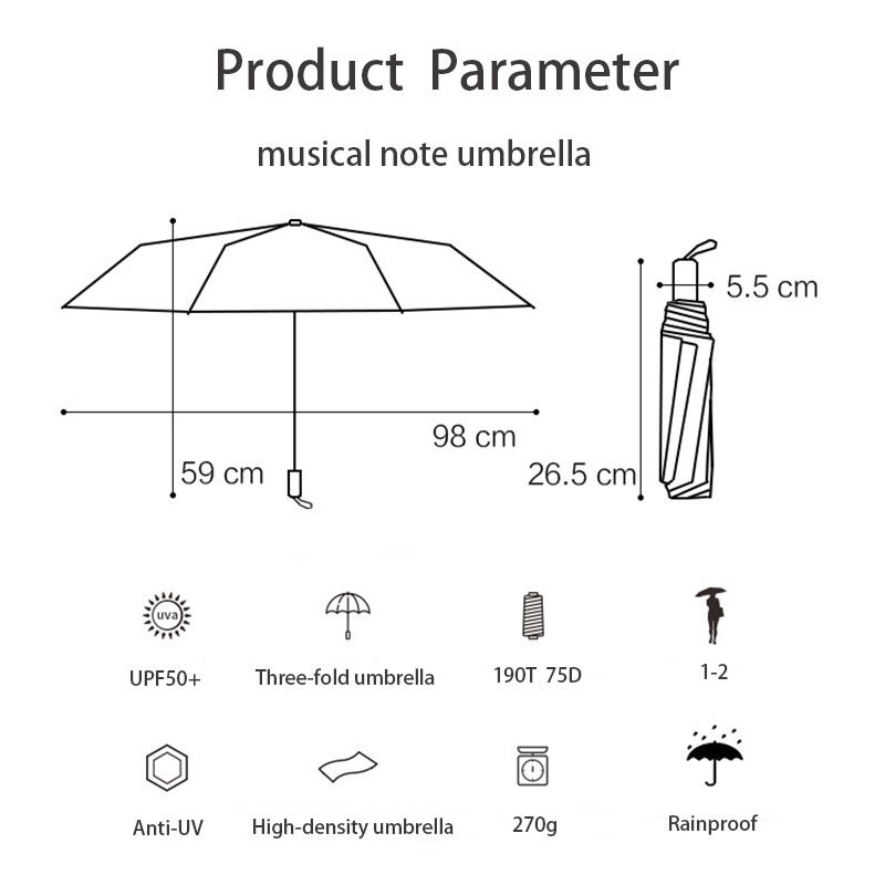 Creative Musical Note Umbrella Tri-fold Wind Resistant Manual Black Glue Sun Umbrella Anti-UV Customized Advertising Umbrella