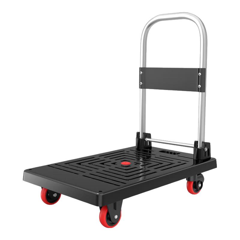 Foldable Plastic Flatbed Hand Cart with Guardrail CN plug (adapter included)