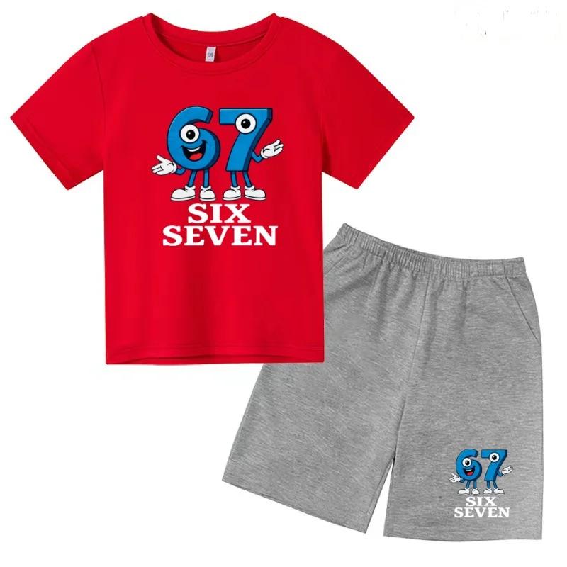Children Summer Six Seven Cartoon Print Casual Set Clothes T-shirt+Shorts 2P Charming Boy Girl Toddler 3-12 Yrs Short-sleeved