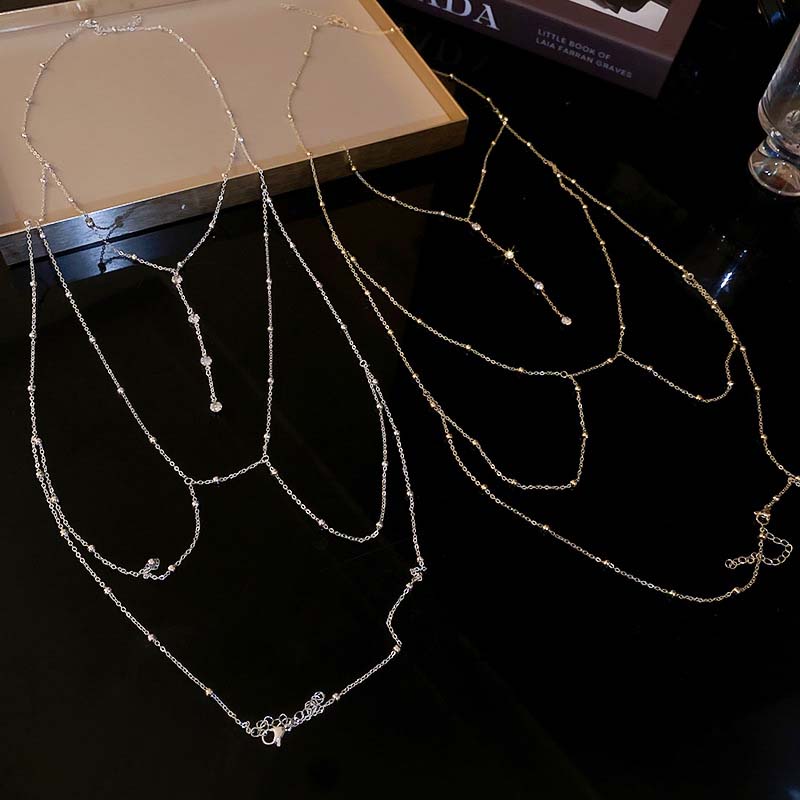 Shiny Rhinestones Tassel Sexy Chest Chain for Women Girls Fashion Metal Bra Cross Bikini Within Hollow Body Chain Zircon