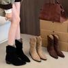 New 2026 Women's Autumn Winter Ankle Boots Cow Suede Leather Shoes for Women Pointed Toe Short Boots Chunky Shoes Western Boots