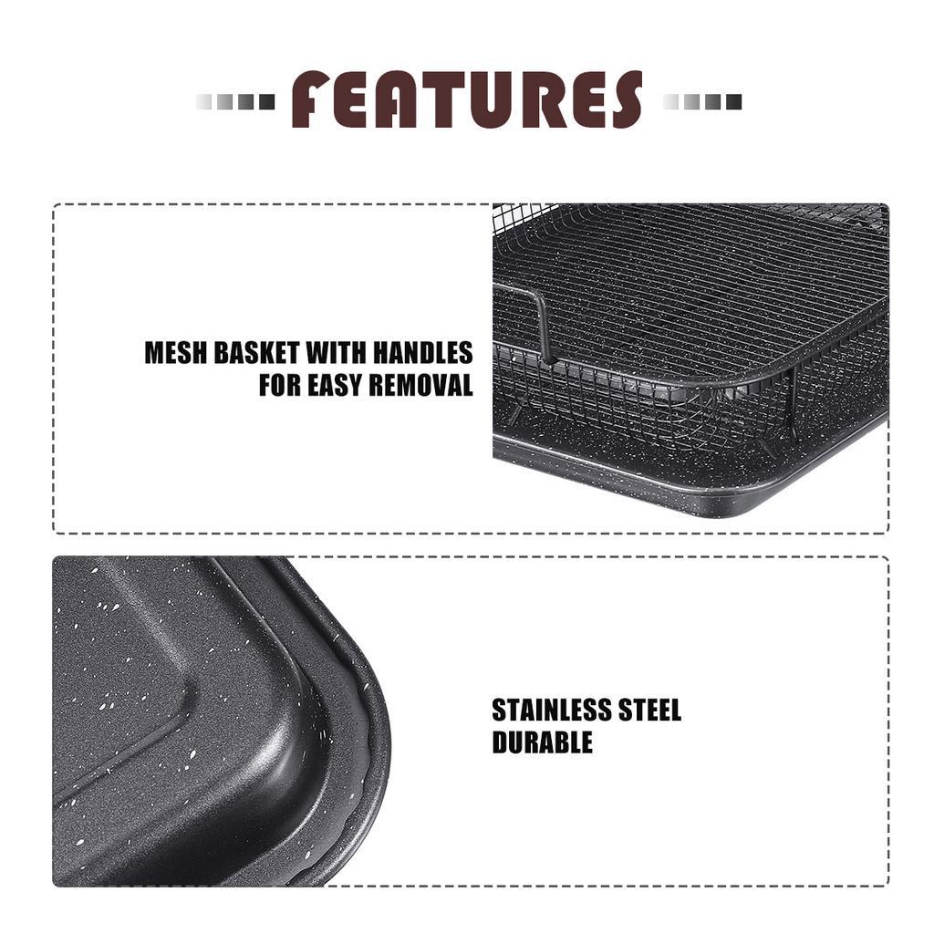 Non-stick Chips Basket Baking Dish Grill Mesh Kitchen Tools Black Stainless steel Copper Baking Tray Oil Frying Baking Pan