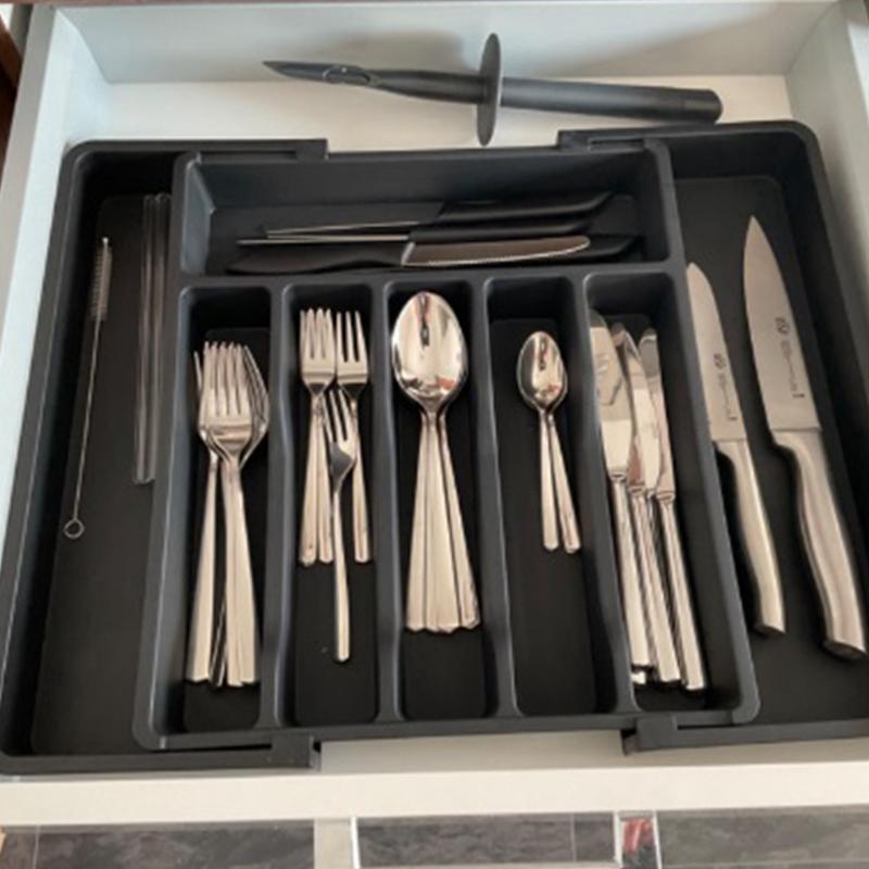 Silverware Drawer Organizer Expandable Utensil Tray For Kitchen Adjustable Flatware And Cutlery Holder Black Cutlery Organiser