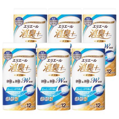 Elleair Carta Igienica Deodorante Plus 25m x 72 Rotoli Rotoli x 6 Doppia Polpa Profumo Forte Fresco Chiaro (12 confezioni) 100% [Cassa venduta]