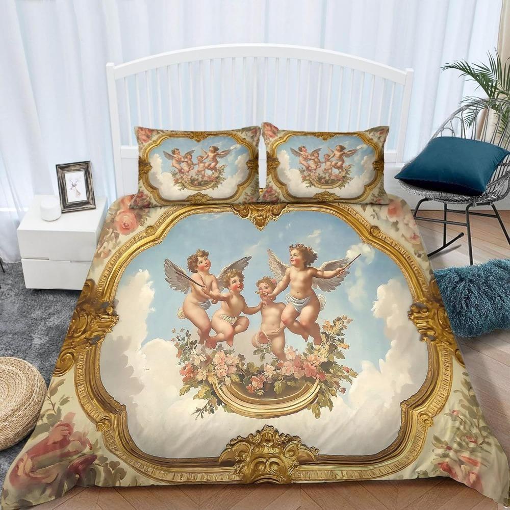Retro Angel Antique Roman Art Bed Linen,Microfibre Bedding Sets, Children's Bed Linen  for Teenagers  Adult  3-Piece Duvet Cover