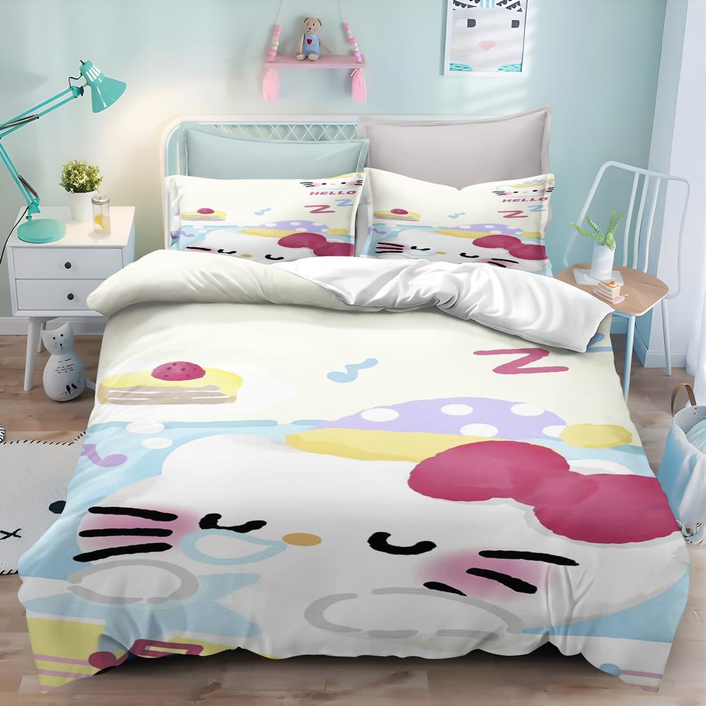 Hello Kitty Bedding Sets Cute Quilt Comforter Bed Cover Duvet Cover Pillow Case 2-3 Pieces Sets Kids Adult Bedroom Decoration