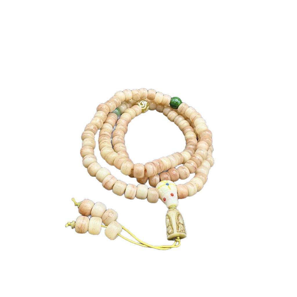 Tibetský Jak Kost Imitace Qiu Roh Dzi Korálkový Náhrdelník s Kaviárovým Vzorem - Unisex Budhistické Růžencové Doplňky.
