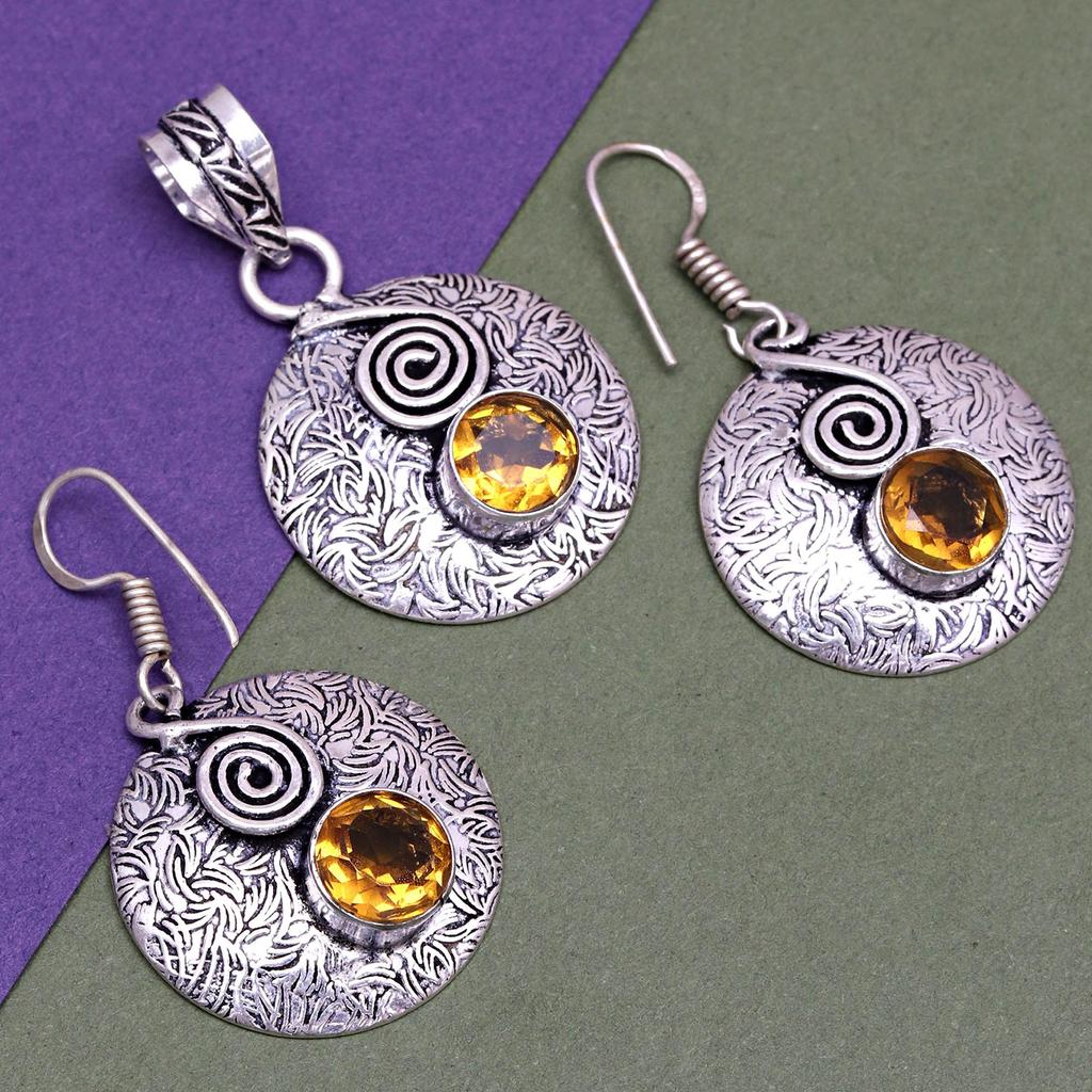 Citrine Set Jewelry Women Pendant  Earring Gemstone Earrings Gems Green