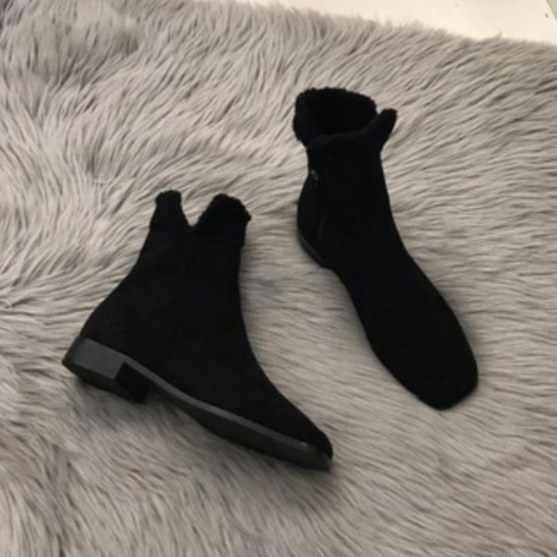 

Жіночі черевики до щиколотки Мода 2024 Нові Зимові Бічна блискавка Товстий каблук Квадратний носок Елегантні Короткі черевики Челсі Жіноче взуття Зимові черевики 39 чорний