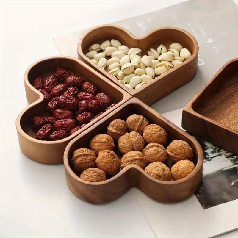Creative Heart Shape Dessert Storage Box Solid Wood Candy Tray Natural Walnut Serving Platter Stackable Nut Bowl  for Snacks