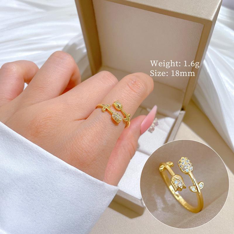 Real Gold Rose Full Diamond Ring Opening Adjustable Simple Jewelry Japanese Ring Couple Ring