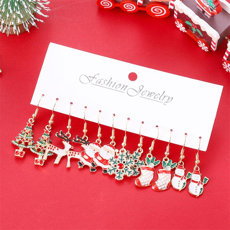 Colorful Drip Oil Santa Claus Earrings - Cute Cartoon Christmas Set for Women